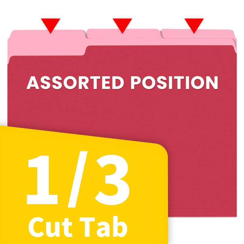 ساني مجلدات ملفات SUNEE بحجم الحروف باللون الأحمر، 100 حزمة مجلدات مانيلا 8.5 × 11 1/3 علامات تبويب، مجلدات ملفات ملونة، مكتب المنزل والمدرسة لملفات المستندات الورقية - Image 5